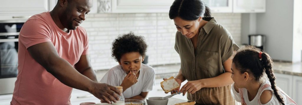 Family preparing a meal.